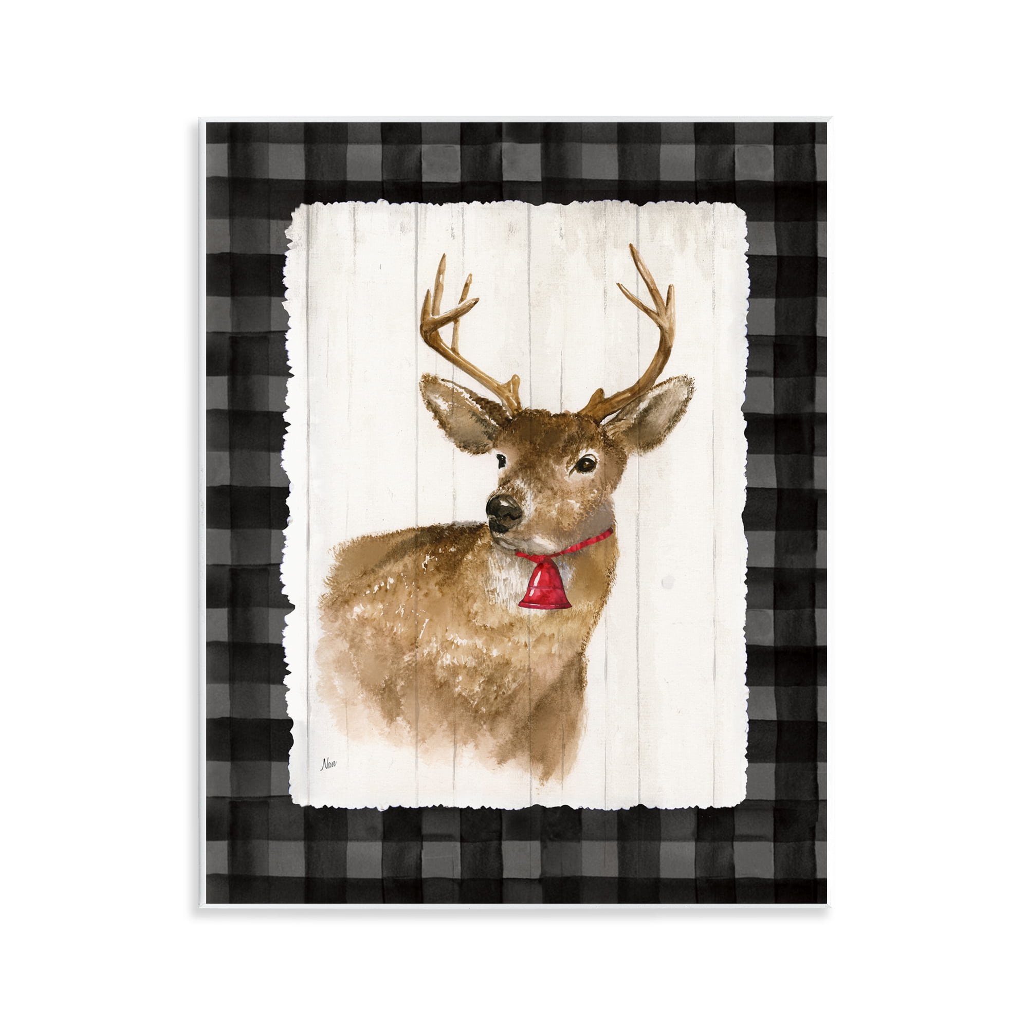 Stupell Industries Deer with Red Bell Animals & Insects Painting Unframed Art Prints Wall Art, 11 x 14