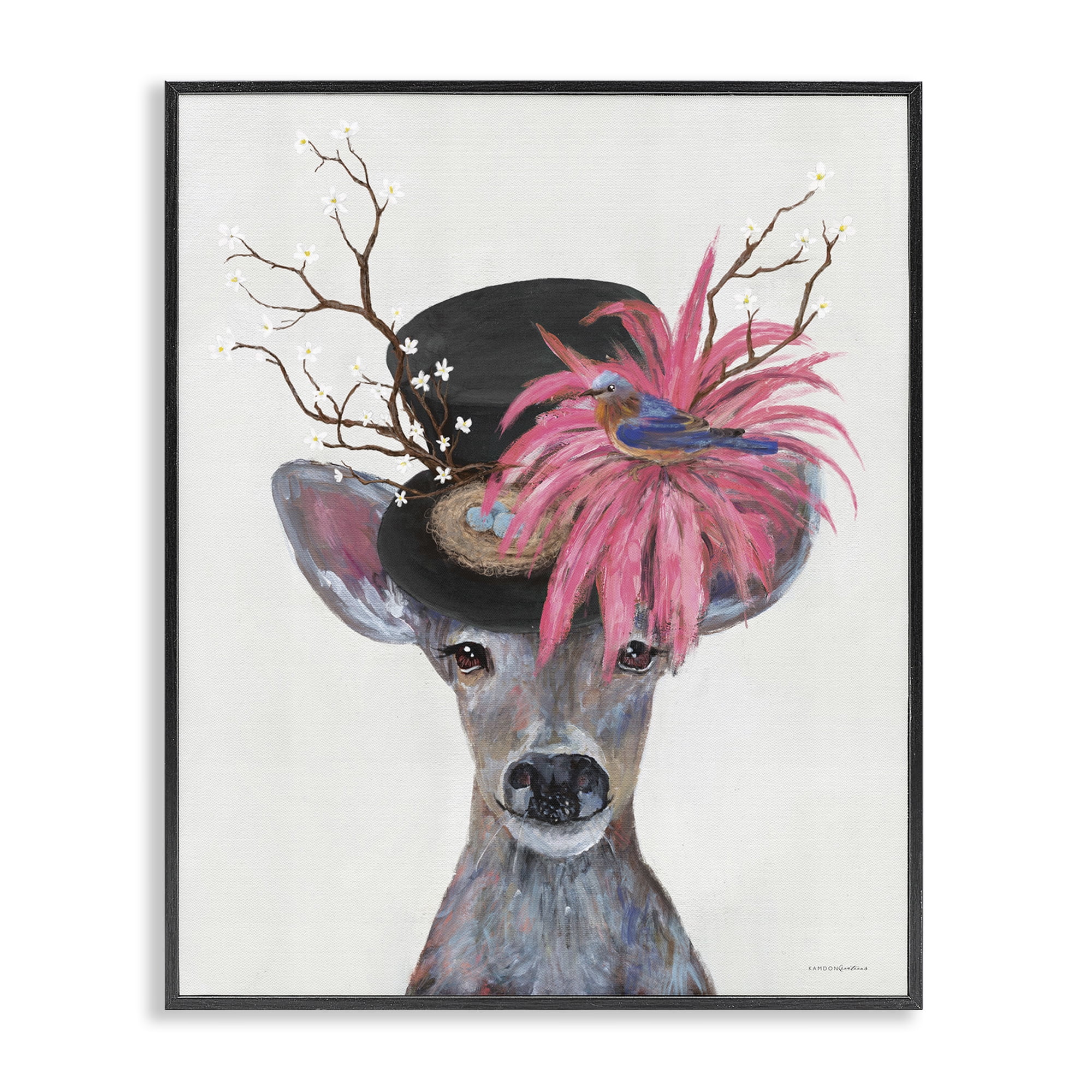 Stupell Industries Deer with Vintage Hat Animals & Insects Painting Black Framed Art Print Wall Art, 24 x 30