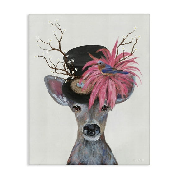 Stupell Industries Deer with Vintage Hat Animals & Insects Painting Gallery Wrapped Canvas Art Print Wall Art, 16 x 20