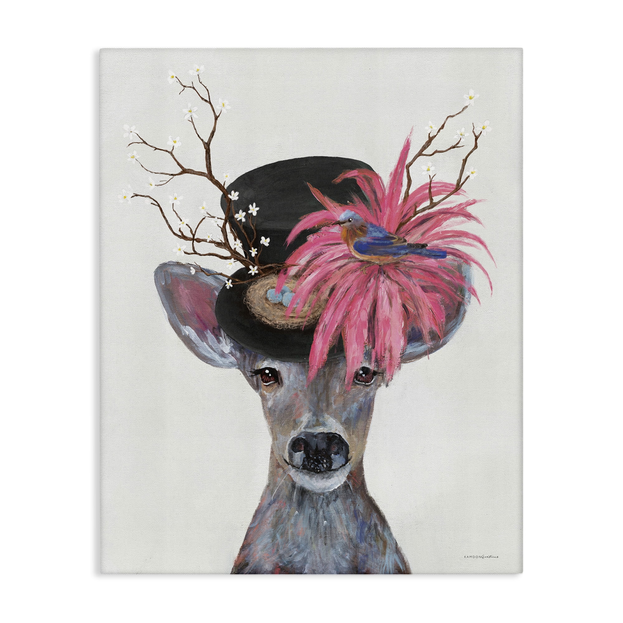 Stupell Industries Deer with Vintage Hat Animals & Insects Painting Gallery Wrapped Canvas Art Print Wall Art, 24 x 30