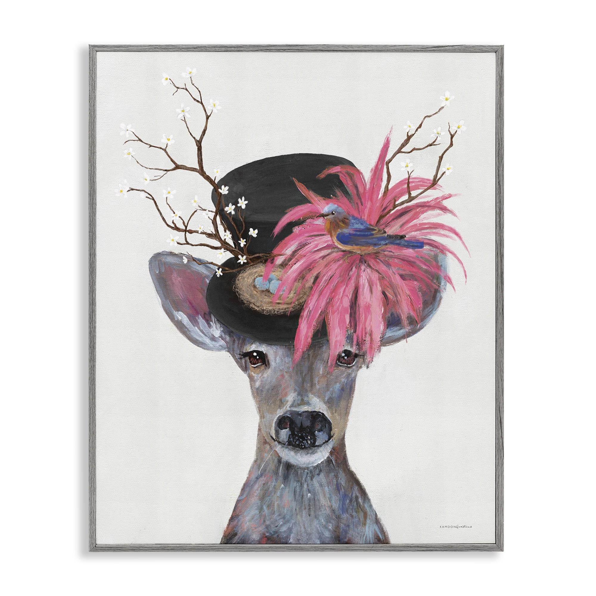 Stupell Industries Deer with Vintage Hat Animals & Insects Painting Gray Framed Art Print Wall Art, 16 x 20