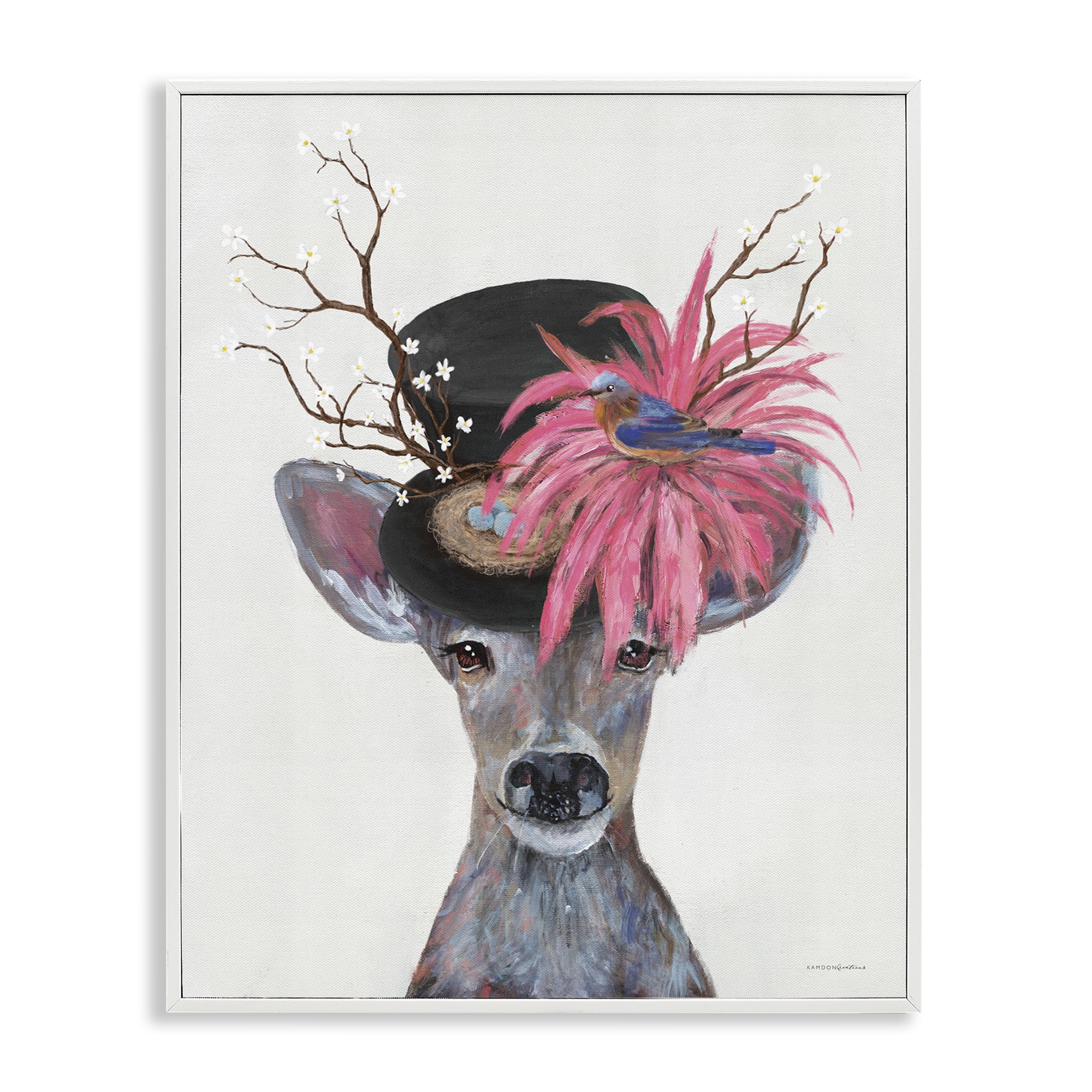 Stupell Industries Deer with Vintage Hat Animals & Insects Painting White Framed Art Print Wall Art, 24 x 30