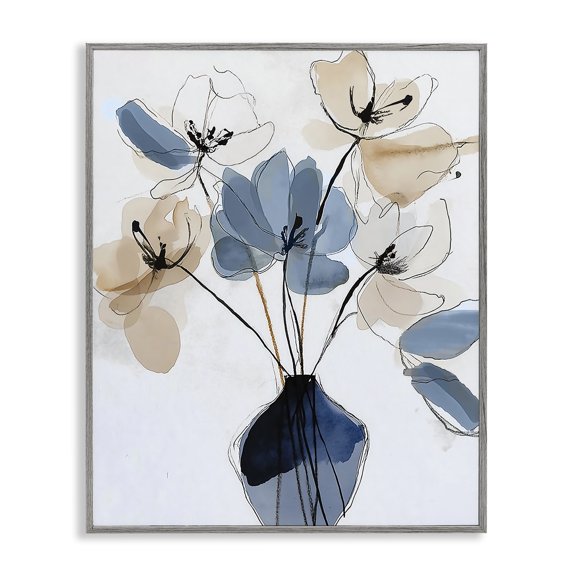 Stupell Industries Deferred Pleasures Abstract Florals Gray Framed Giclee Art design by Annabelle Hall, 14 x 11