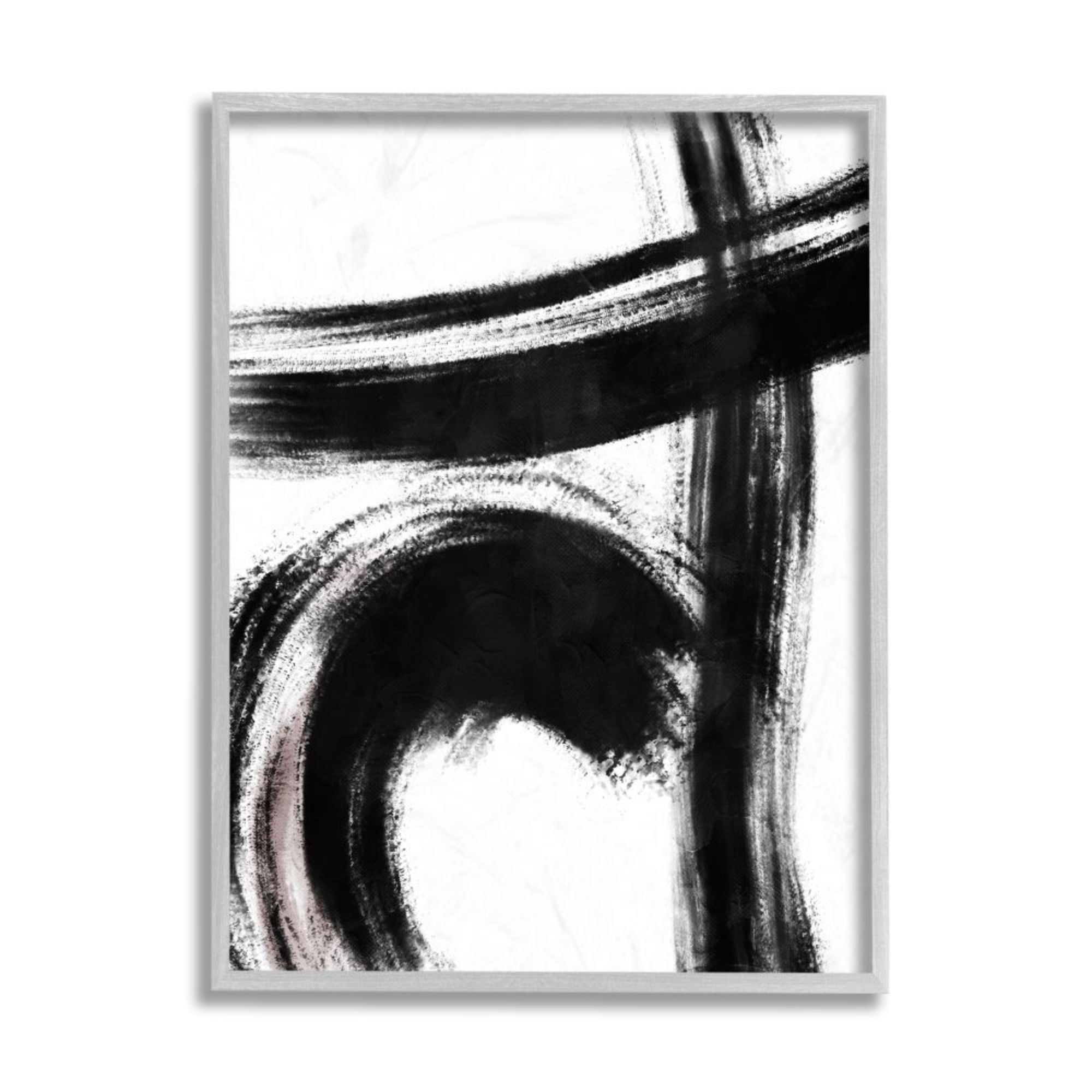 Stupell Industries Defined Black Brush Strokes Small Pink Detail Paintings Gray Framed Art Print Wall Art, 11x14, by Onrei