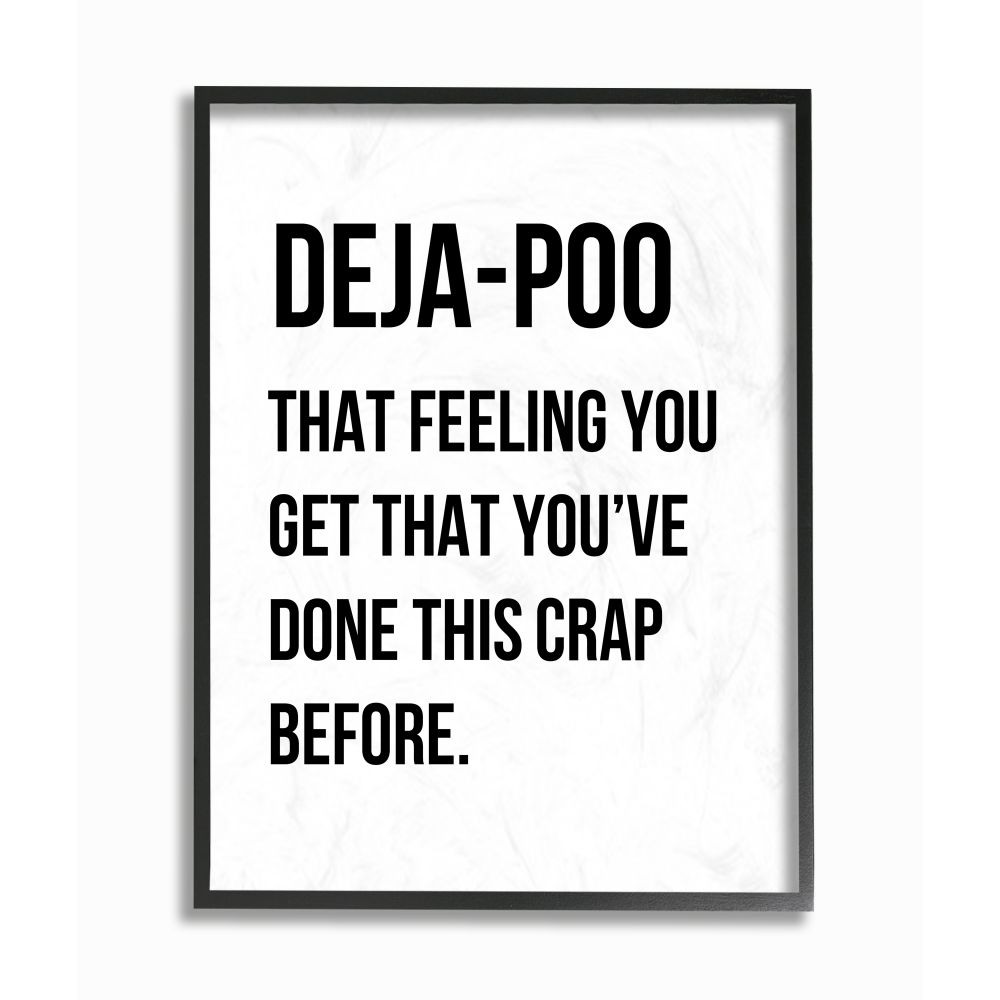 Stupell Industries Deja Poo Funny Bathroom Word Design Graphic Art Black Framed Art Print Wall Art, 11x14, by Leah Straatsma