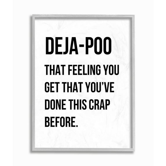 Stupell Industries Deja Poo Funny Bathroom Word Design Graphic Art Gray Framed Art Print Wall Art, 16x20, by Leah Straatsma