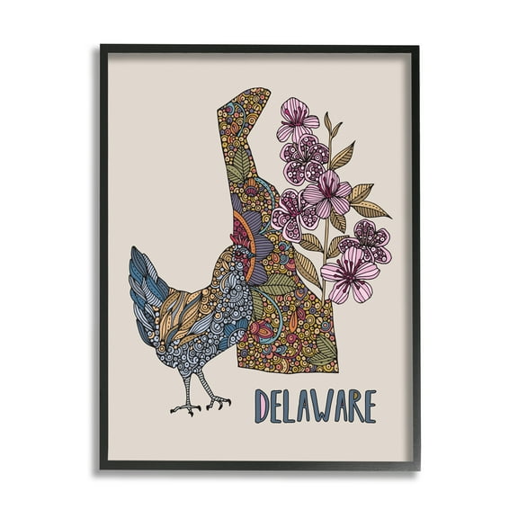 Stupell Industries Delaware Blue Hen State Flower Intricate Blossoms Graphic Art Black Framed Art Print Wall Art, Design by Valentina Harper