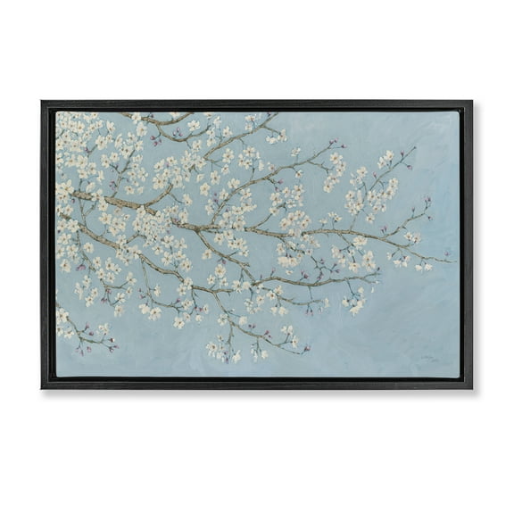Stupell Industries Delicate Apple Blossoms Plants & Flowers Painting Black Floater Framed Canvas Art Print Wall Art, 25 x 17