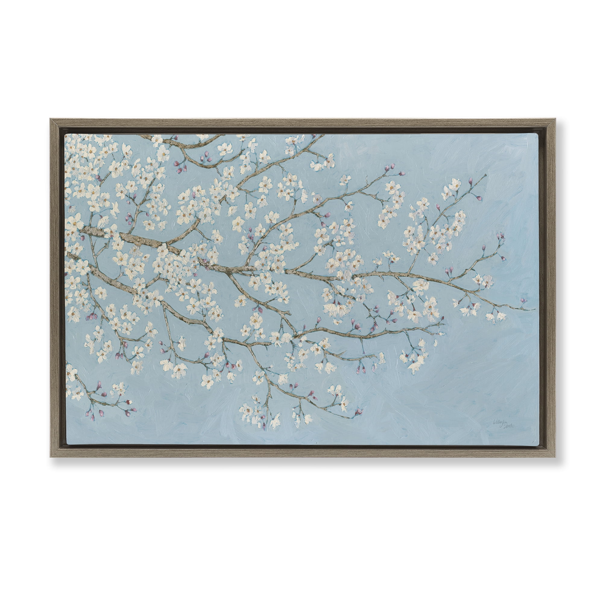 Stupell Industries Delicate Apple Blossoms Plants & Flowers Painting Brown Floater Framed Canvas Art Print Wall Art, 31 x 21