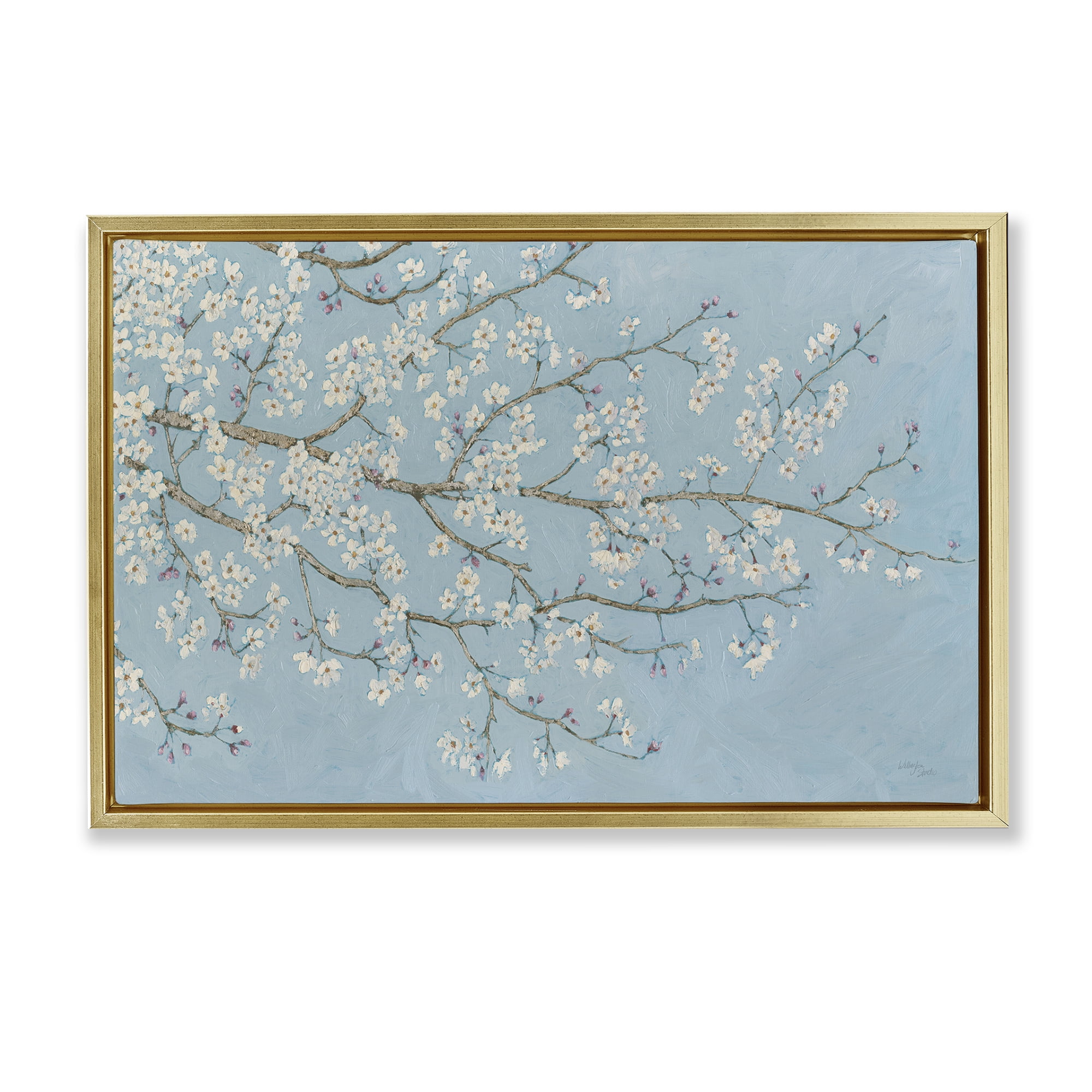 Stupell Industries Delicate Apple Blossoms Plants & Flowers Painting Gold Floater Framed Canvas Art Print Wall Art, 25 x 17