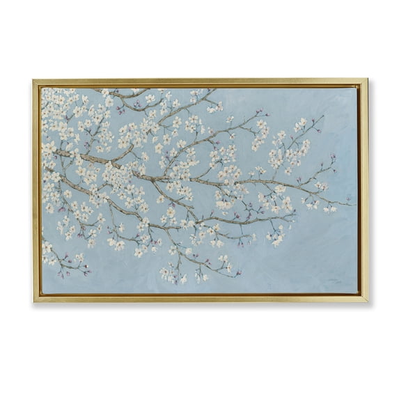 Stupell Industries Delicate Apple Blossoms Plants & Flowers Painting Gold Floater Framed Canvas Art Print Wall Art, 31 x 21