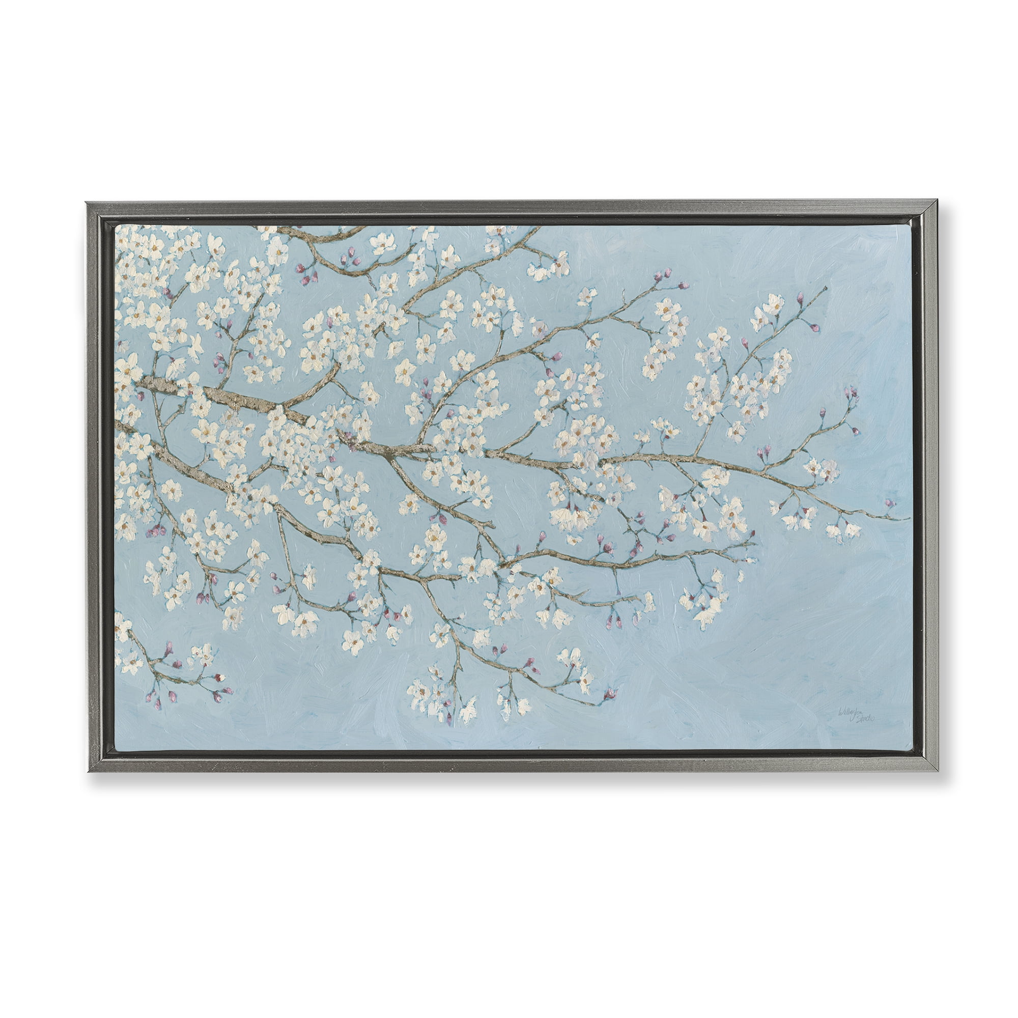 Stupell Industries Delicate Apple Blossoms Plants & Flowers Painting Gray Floater Framed Canvas Art Print Wall Art, 31 x 21