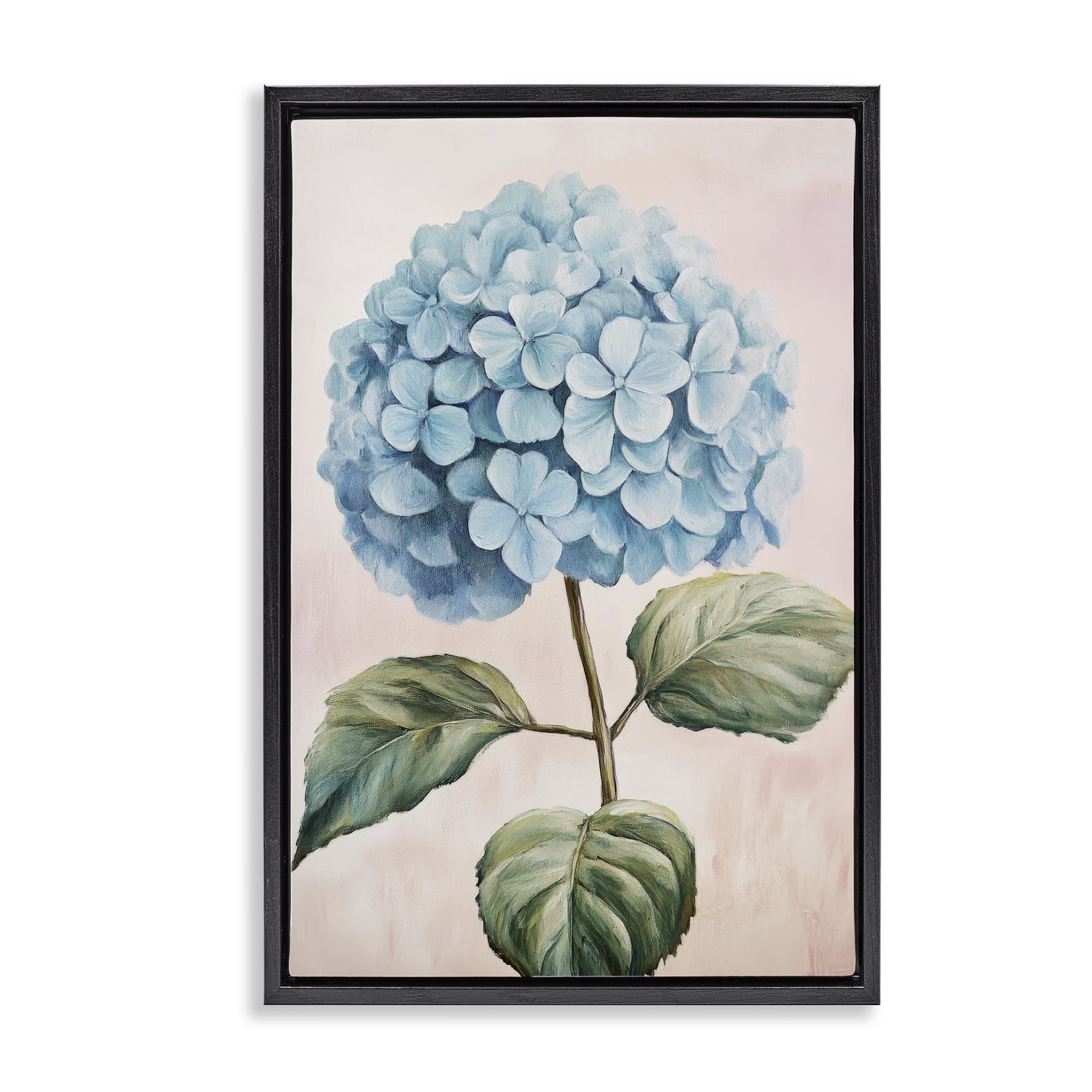 Stupell Industries Delicate Baby Blue Hydrangea Black Framed Floater Canvas Wall Art, design by Petal Prints Design