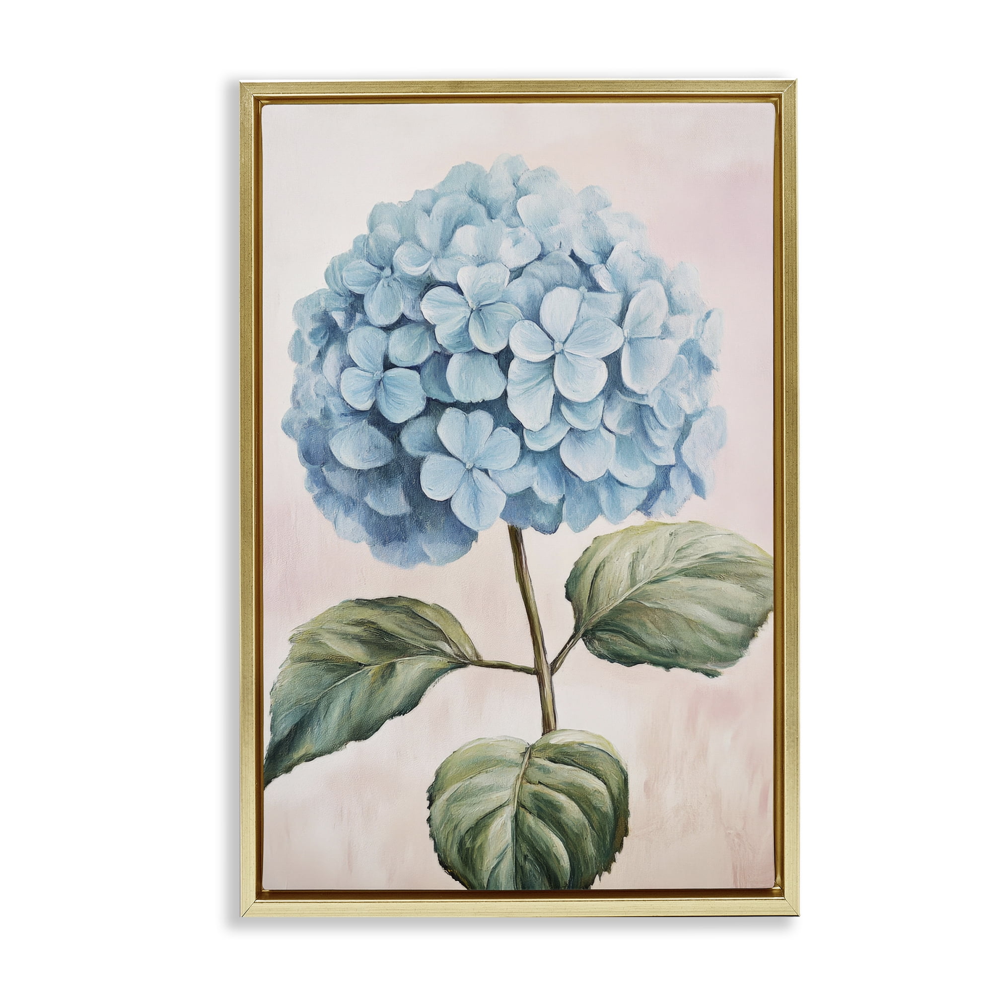Stupell Industries Delicate Baby Blue Hydrangea Gold Framed Floater Canvas Wall Art, design by Petal Prints Design