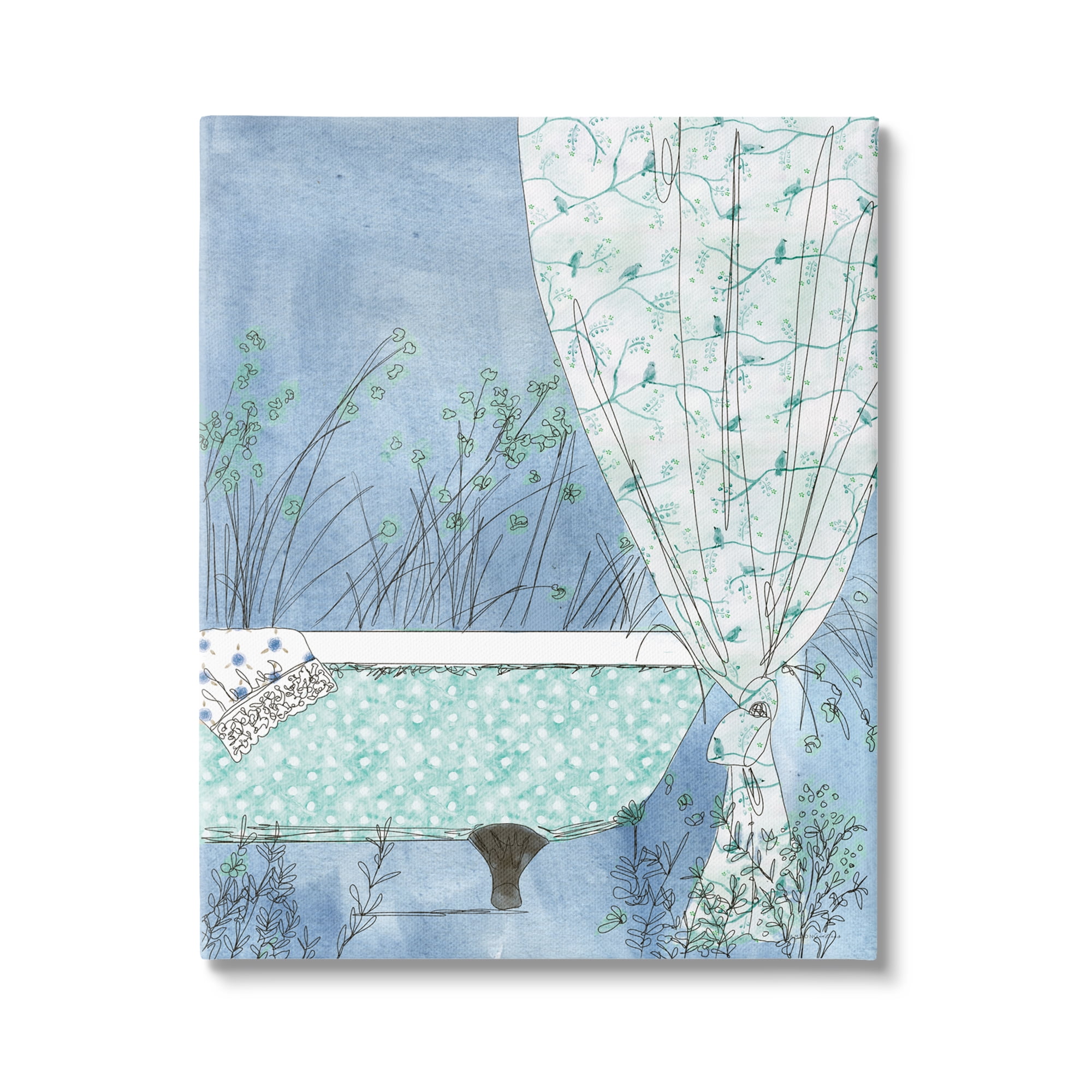 Stupell Industries Delicate Bathroom Claw Tub Curtain Floral Blossom Painting Gallery Wrapped Canvas Print Wall Art, Design by Kamdon Kreations