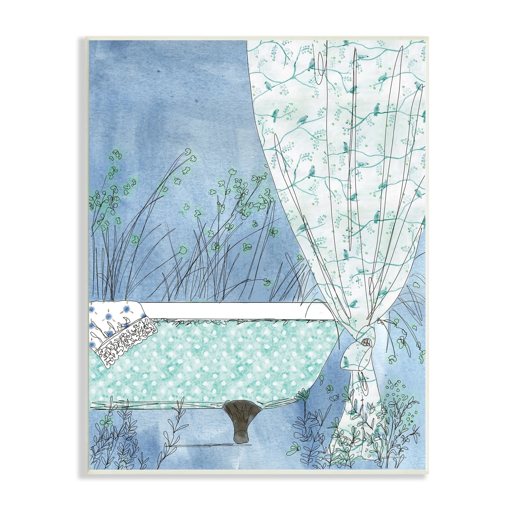 Stupell Industries Delicate Bathroom Claw Tub Curtain Floral Blossom Painting Unframed Art Print Wall Art, Design by Kamdon Kreations