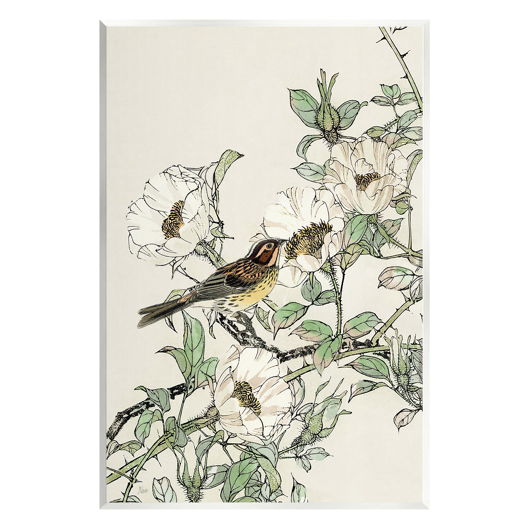 Stupell Industries Delicate Bird & Blossoms Botanical & Floral Painting Unframed Art Print Wall Art, 13 x 19