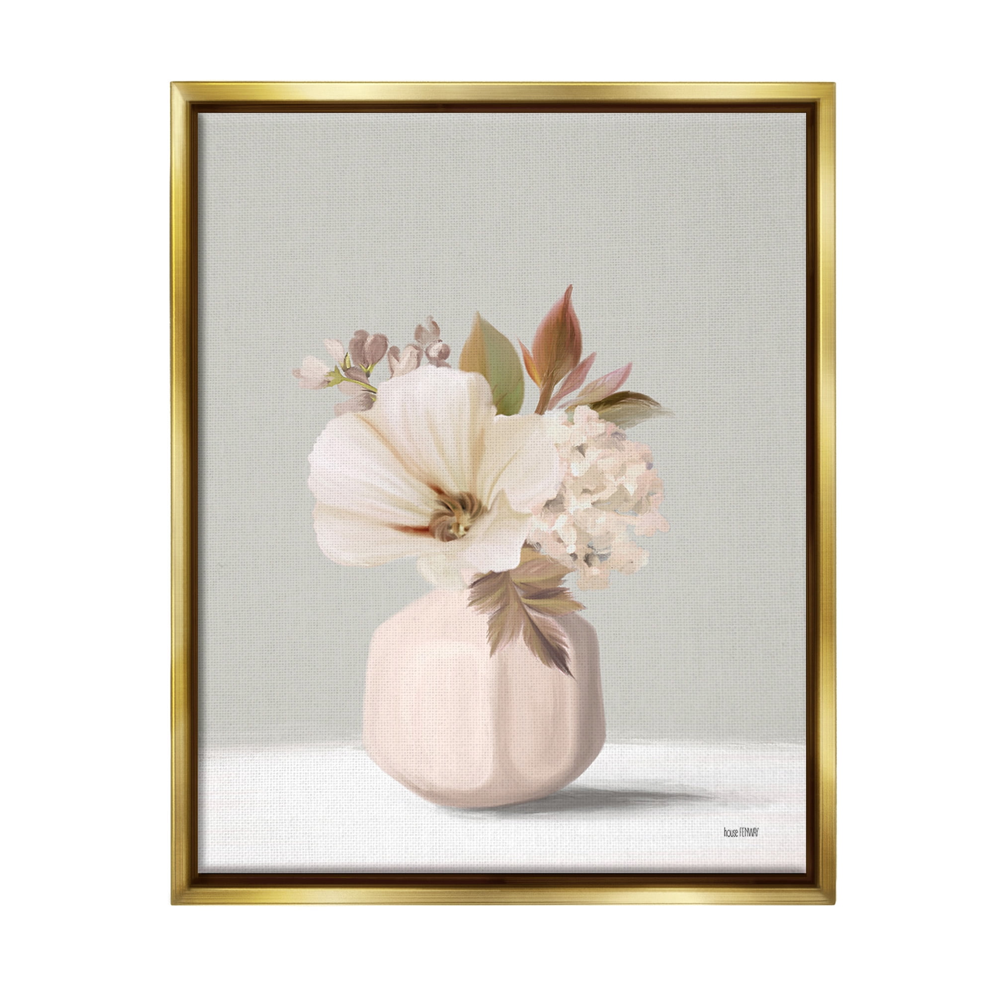 Stupell Industries Delicate Blooms in Vase Botanical & Floral Painting Gold Floater Framed Canvas Art Print Wall Art, 25 x 31