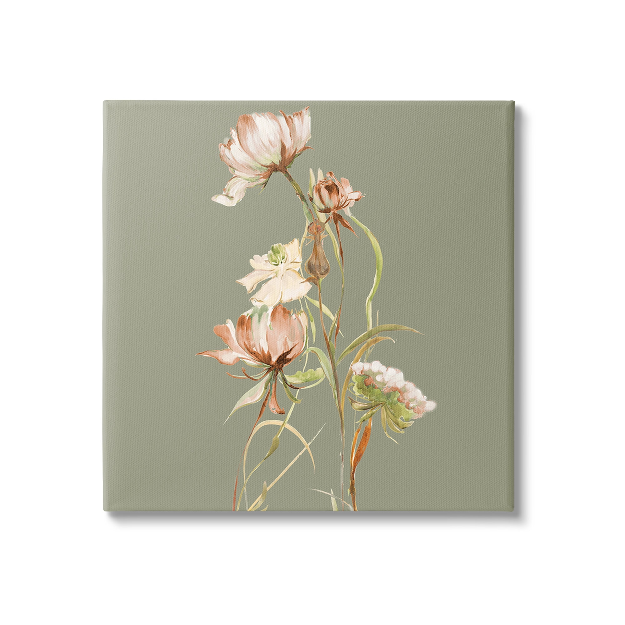 Stupell Industries Delicate Blooms on Green Botanical & Floral Painting Gallery Wrapped Canvas Art Print Wall Art, 30 x 30
