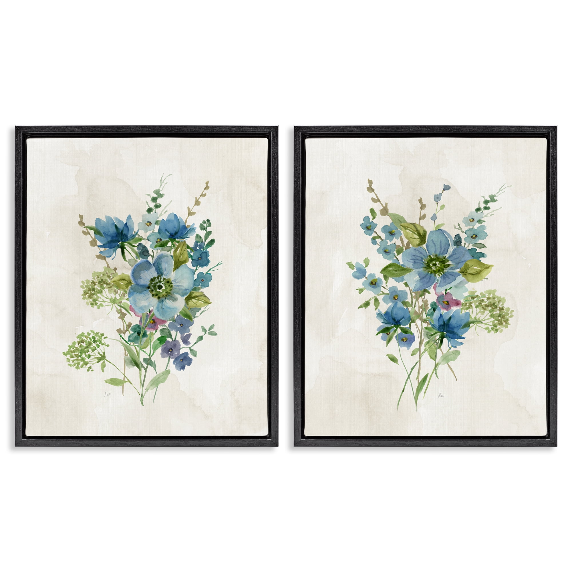 Stupell Industries Delicate Blossom Bundles Plants & Flowers Painting Black Floater Framed Canvas Art Print Wall Art, 31 x 25, Set of 2