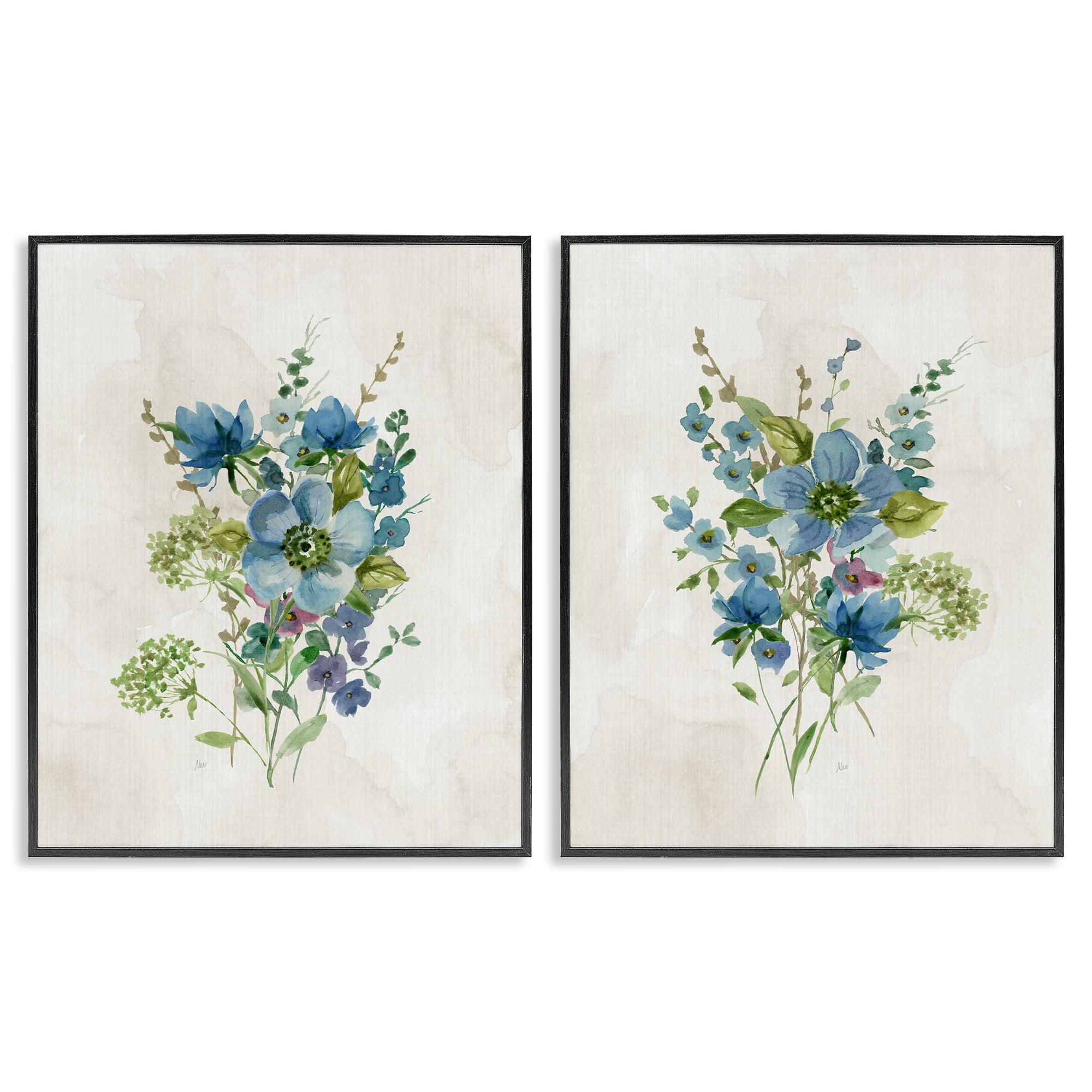 Stupell Industries Delicate Blossom Bundles Plants & Flowers Painting Black Framed Art Print Wall Art, 11 x 14, Set of 2