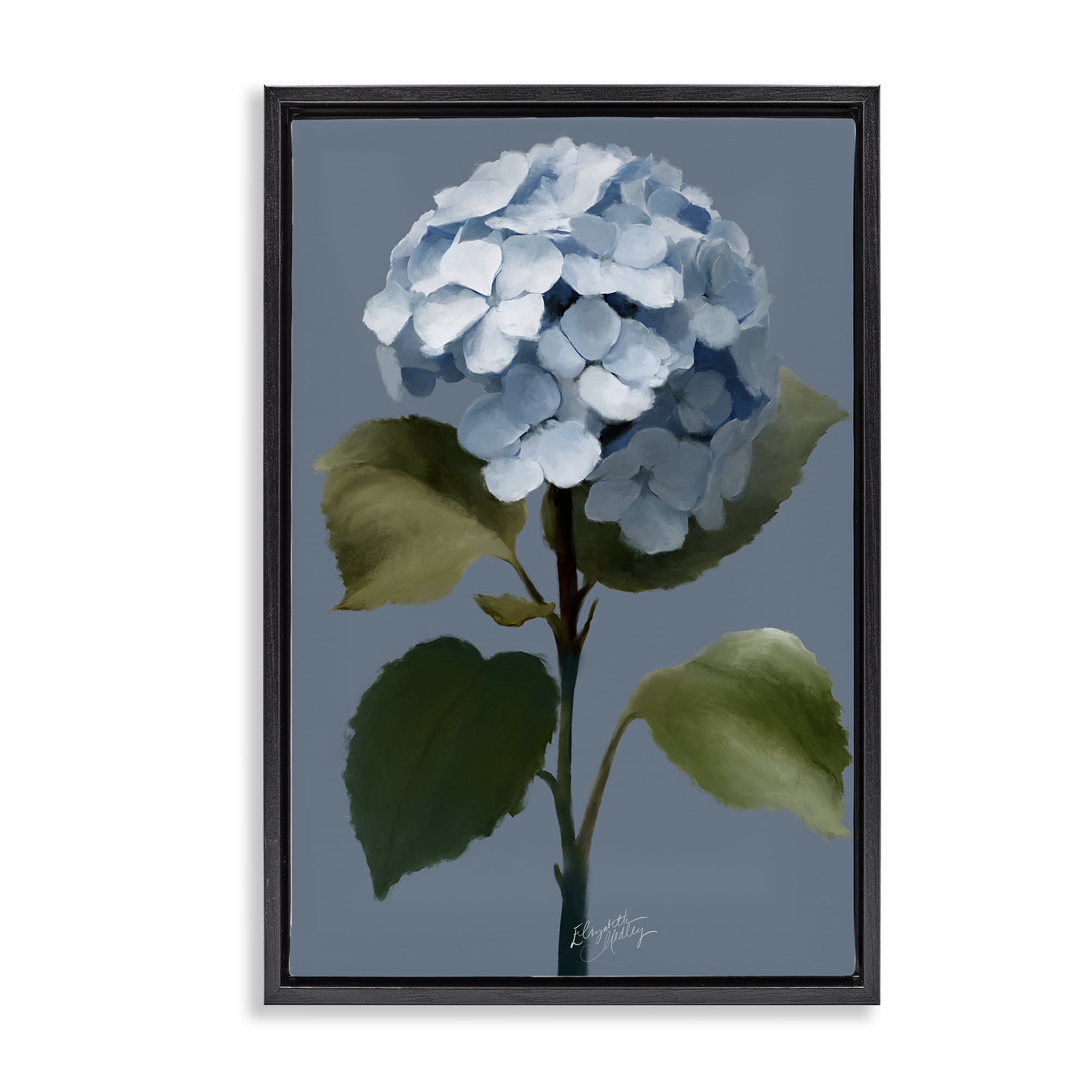 Stupell Industries Delicate Blue Hydrangea Plants & Flowers Painting Black Floater Framed Canvas Art Print Wall Art, 21 x 31