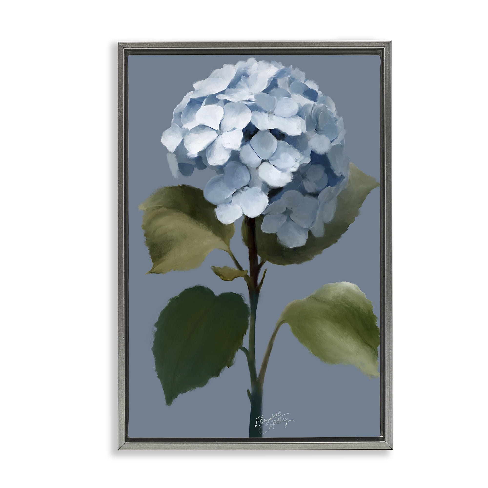 Stupell Industries Delicate Blue Hydrangea Plants & Flowers Painting Gray Floater Framed Canvas Art Print Wall Art, 17 x 25