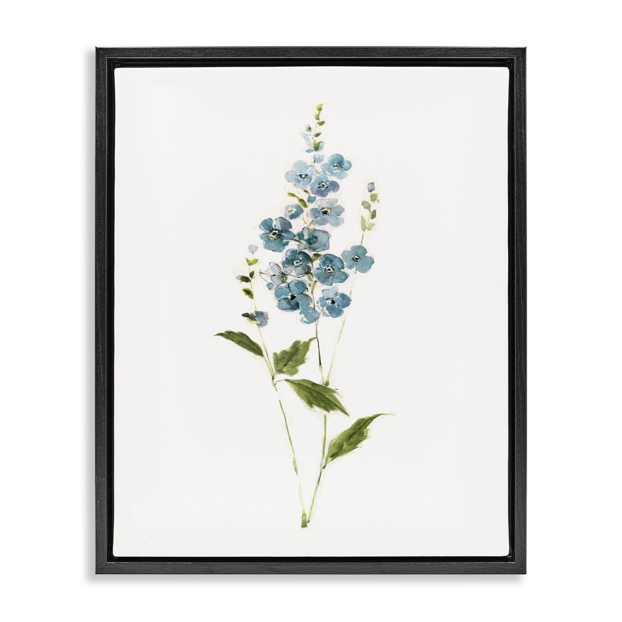 Stupell Industries Delicate Blue Sprigs Black Framed Floater Canvas Wall Art, design by Sally Swatland