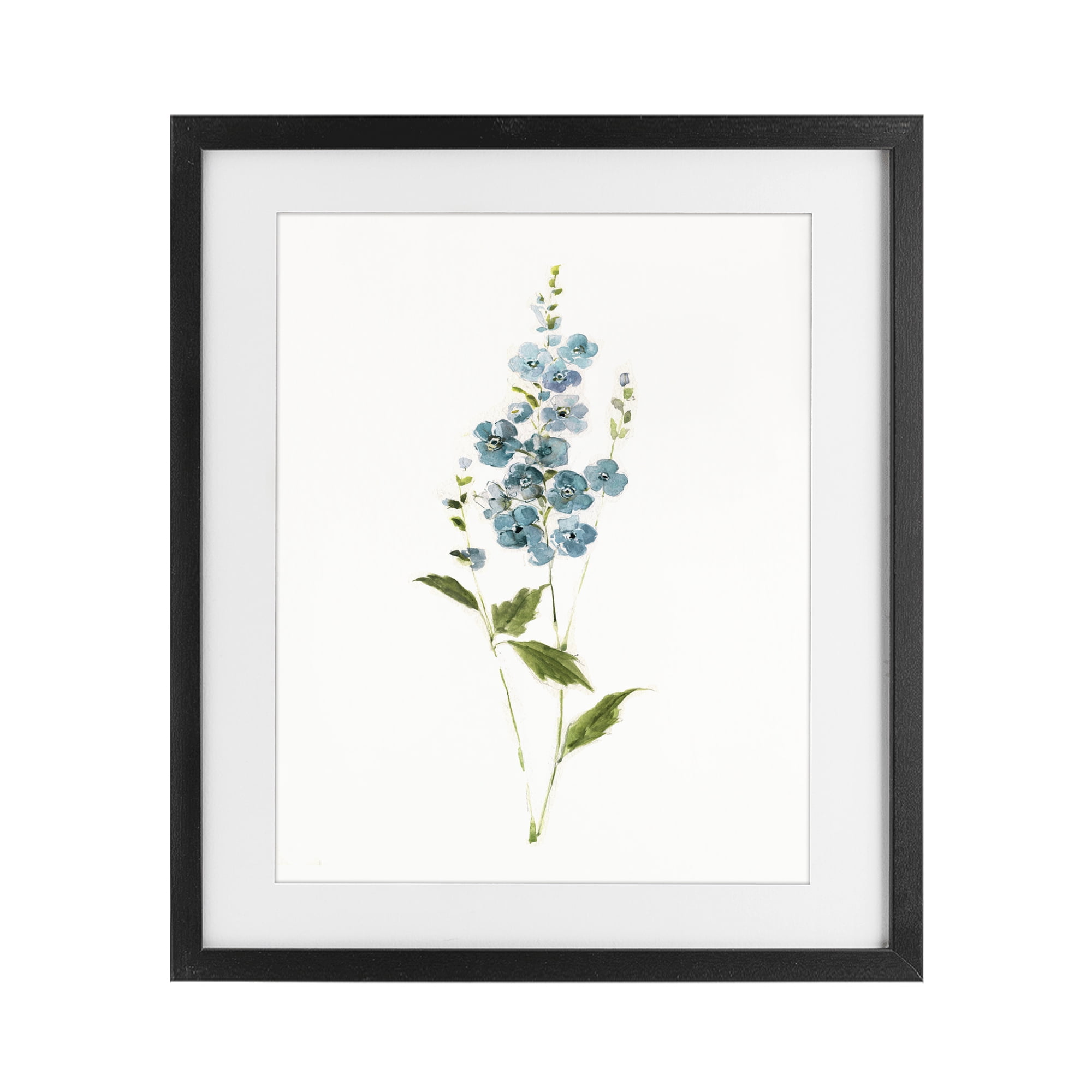 Stupell Industries Delicate Blue Sprigs Black Framed Print Under Glass, design by Sally Swatland