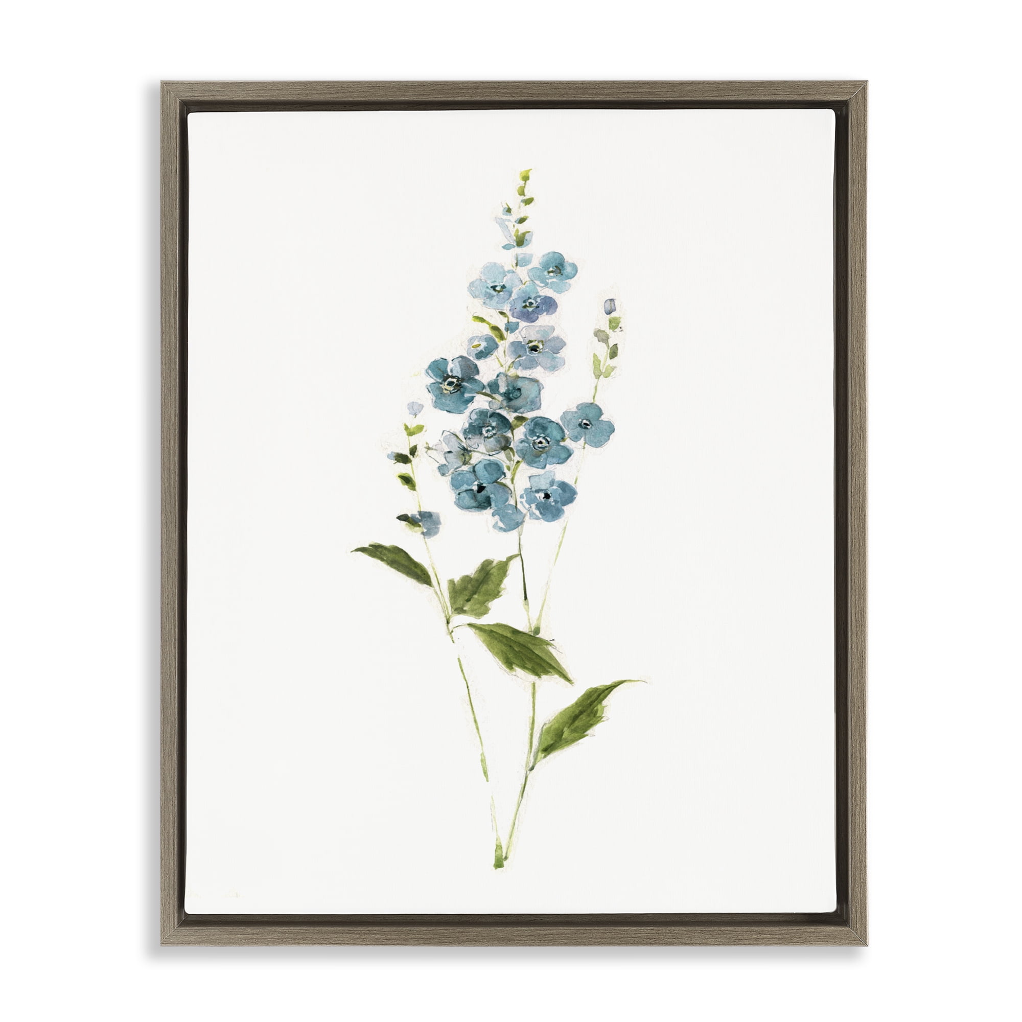 Stupell Industries Delicate Blue Sprigs Brown Framed Floater Canvas Wall Art, design by Sally Swatland