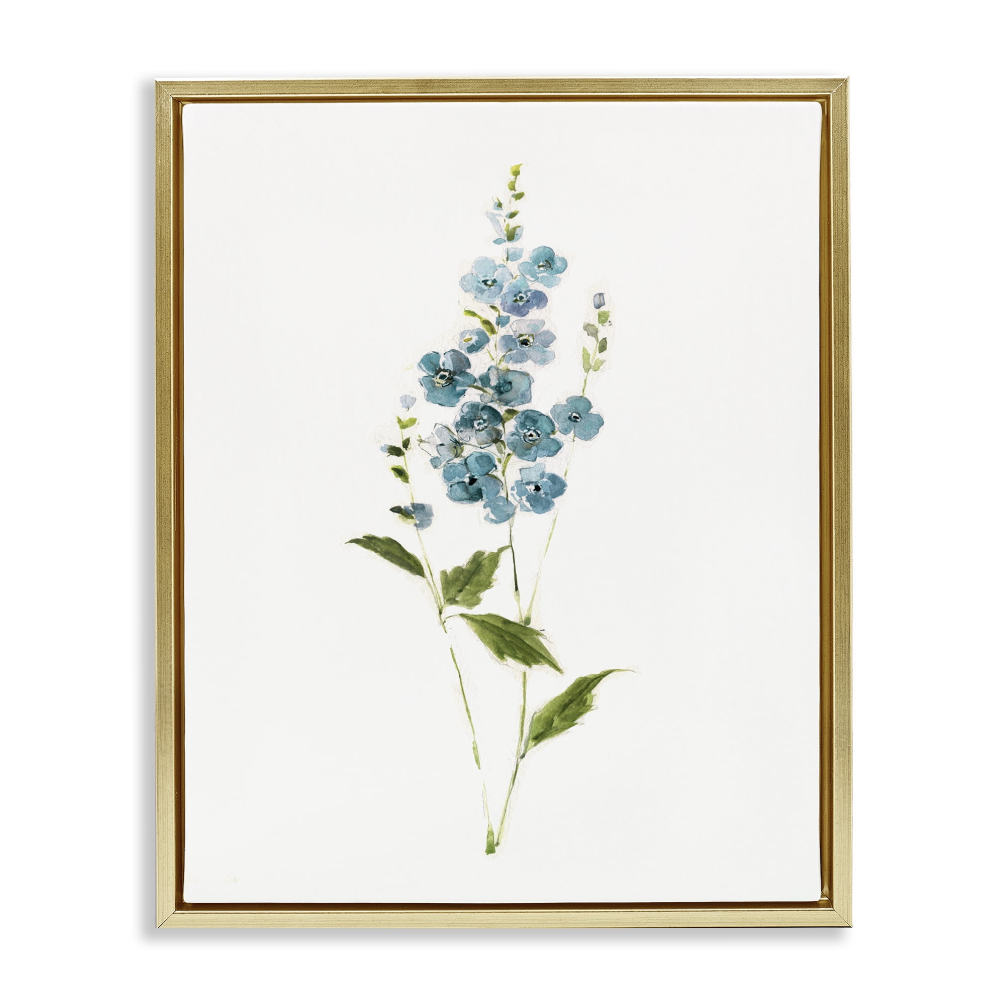 Stupell Industries Delicate Blue Sprigs Gold Framed Floater Canvas Wall Art, design by Sally Swatland
