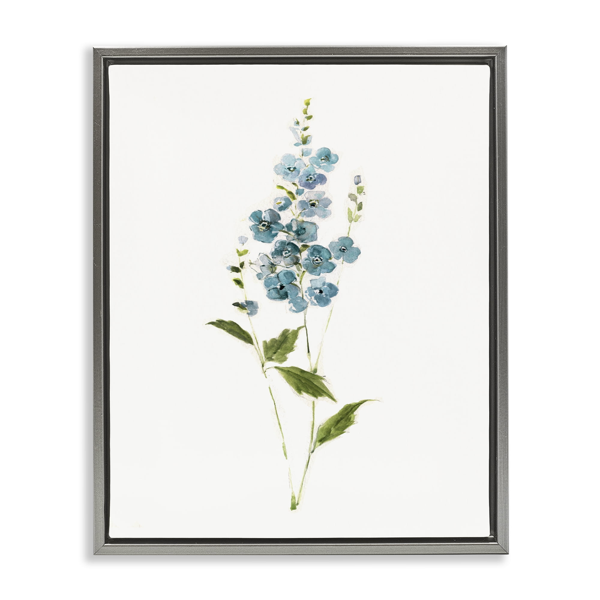 Stupell Industries Delicate Blue Sprigs Gray Framed Floater Canvas Wall Art, design by Sally Swatland