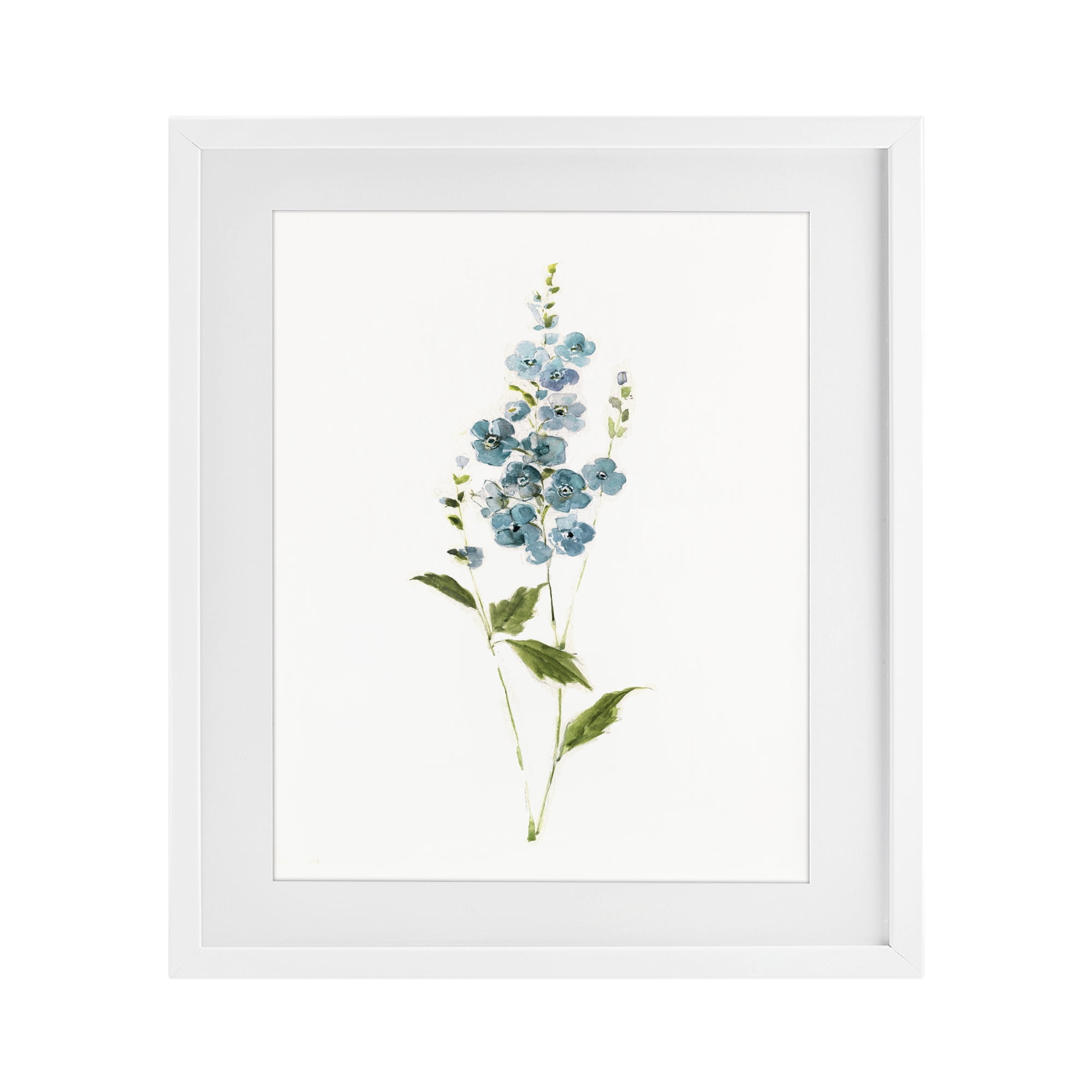 Stupell Industries Delicate Blue Sprigs White Framed Print Under Glass, design by Sally Swatland