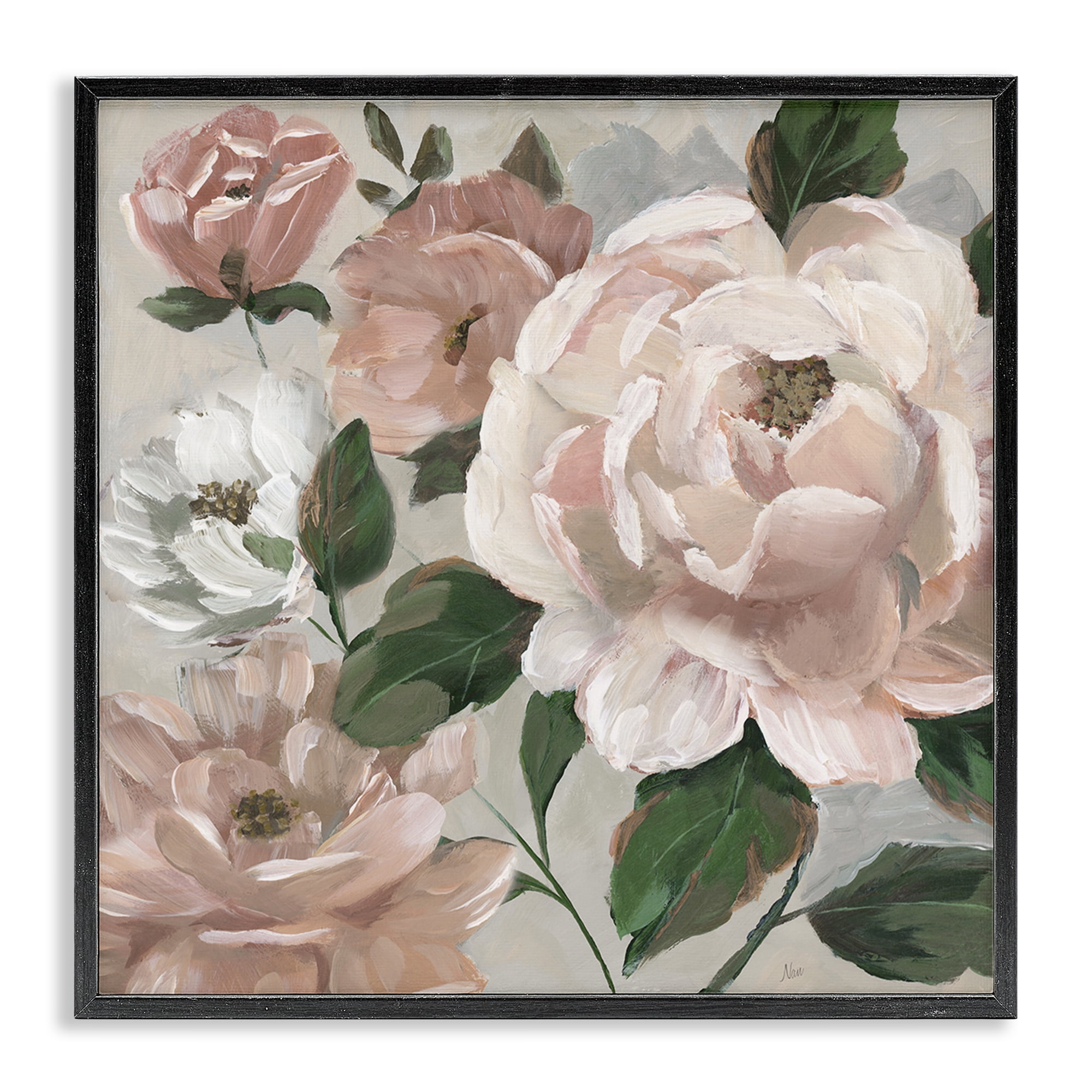 Stupell Industries Delicate Blush Peonies with Leaves Black Framed Giclee Art, design by Nan
