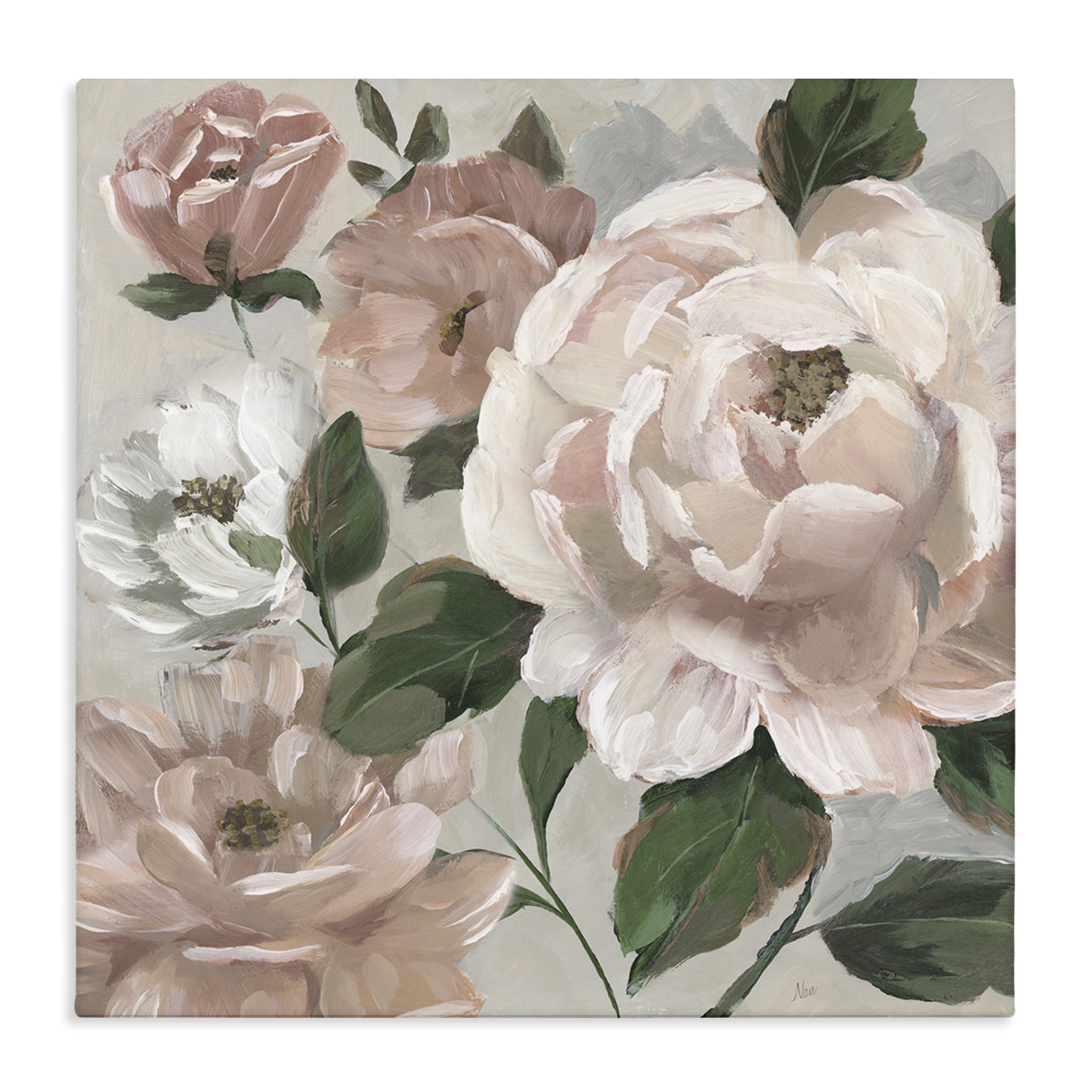 Stupell Industries Delicate Blush Peonies with Leaves Canvas Wall Art, design by Nan