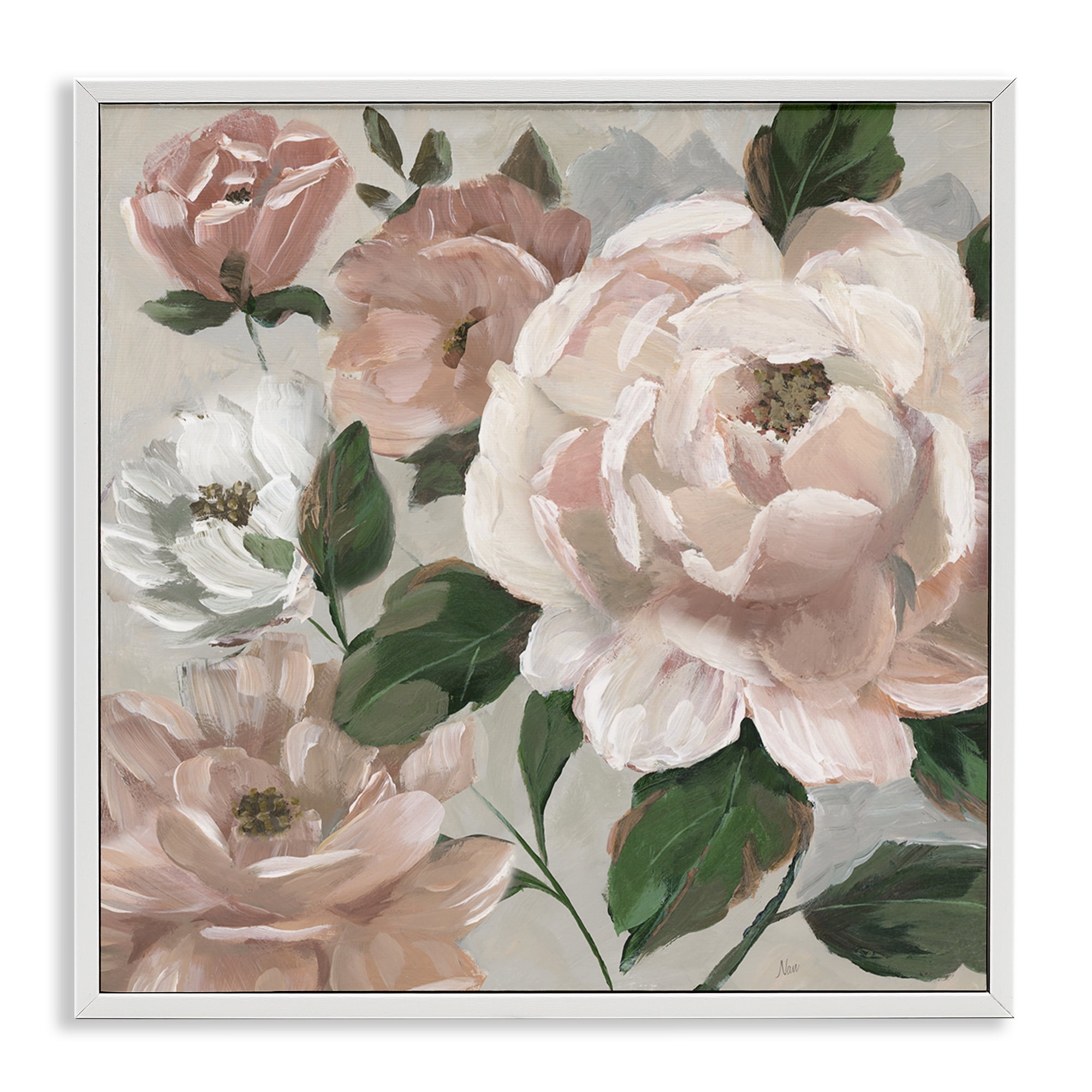 Stupell Industries Delicate Blush Peonies with Leaves White Framed Giclee Art, design by Nan