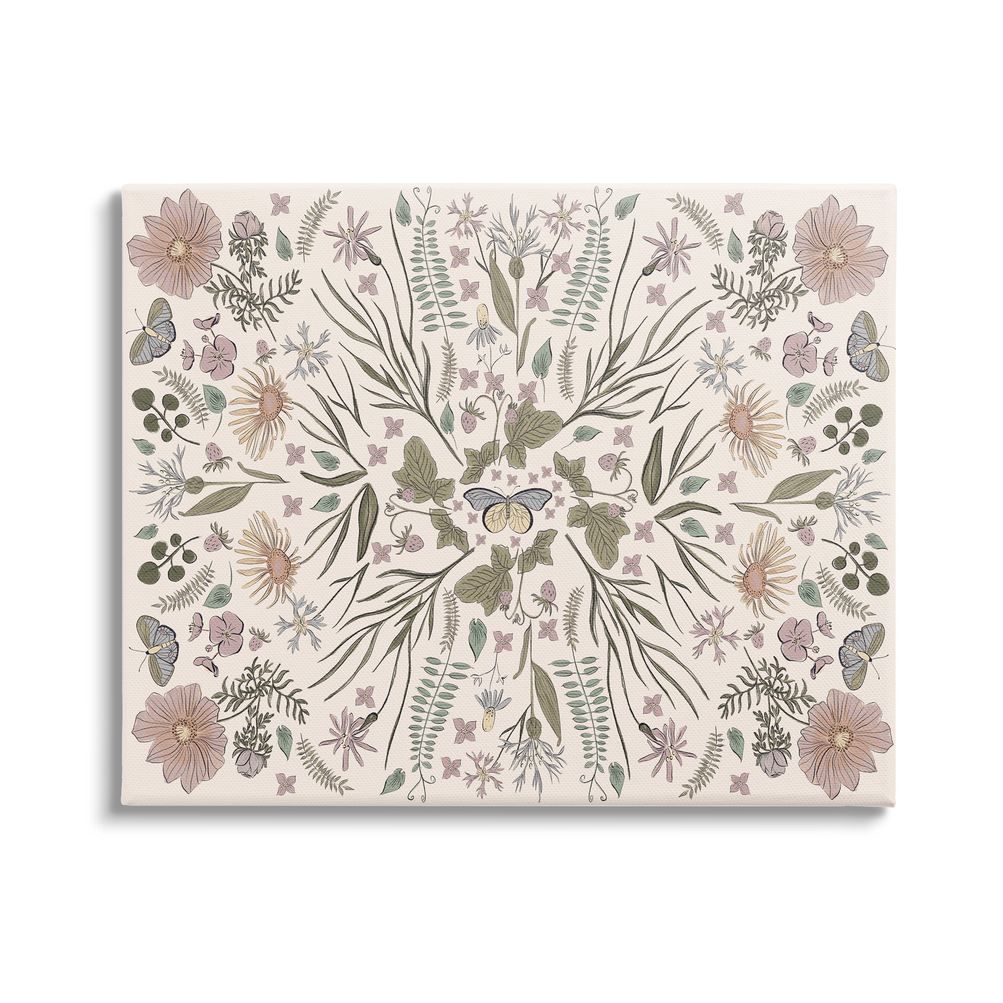 Stupell Industries Delicate Botanical Pattern Intricate Butterfly Insects Motif Graphic Art Gallery Wrapped Canvas Print Wall Art, Design by Birgit Maria Kiennast