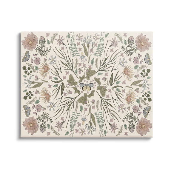 Stupell Industries Delicate Botanical Pattern Intricate Butterfly Insects Motif Graphic Art Gallery Wrapped Canvas Print Wall Art, Design by Birgit Maria Kiennast