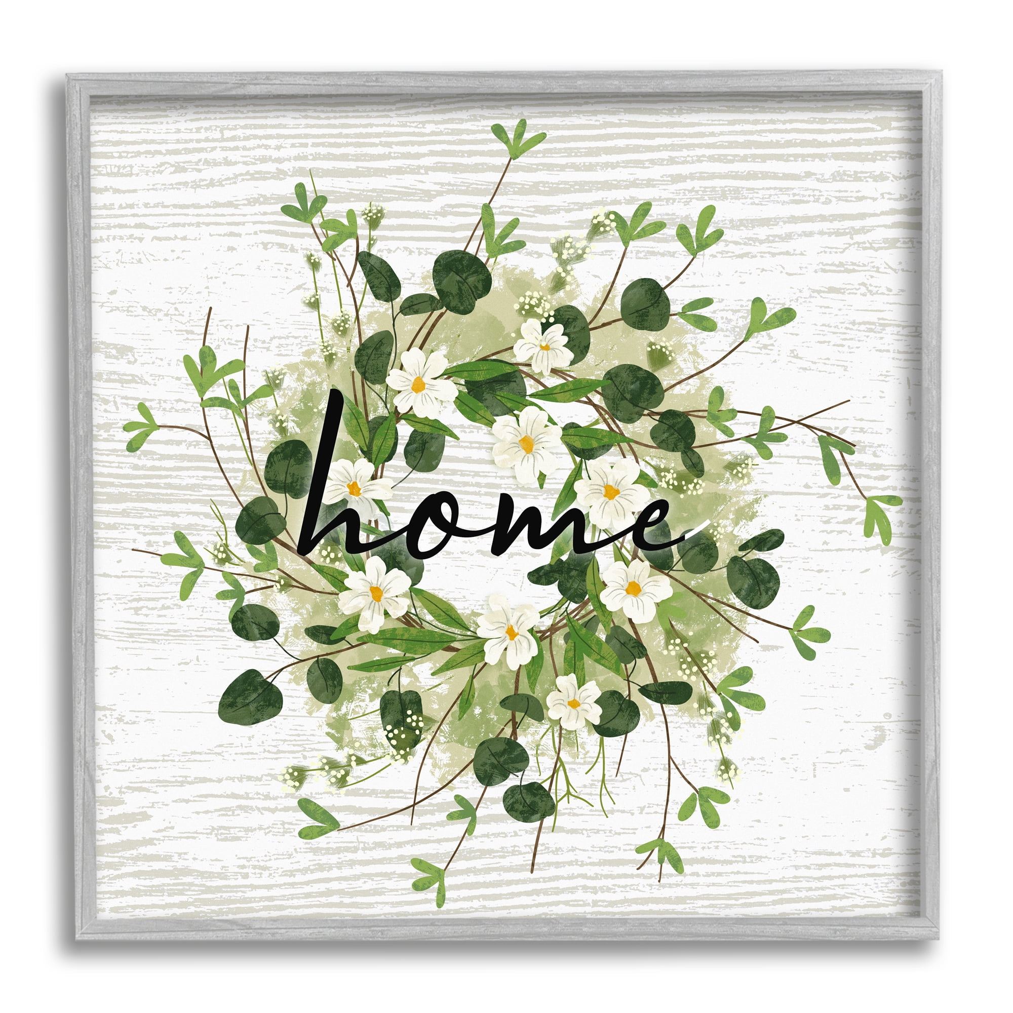 Stupell Industries Delicate Botanical Wreath Home Sign Rustic Farmhouse Graphic Art Gray Framed Art Print Wall Art, Design by Ziwei Li