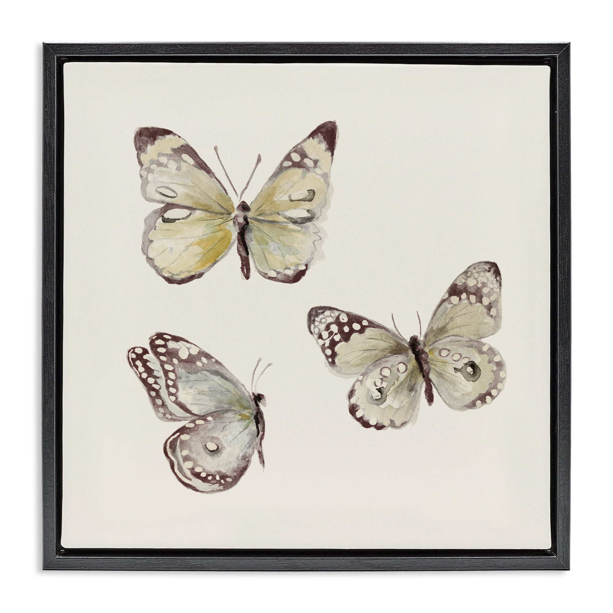 Stupell Industries Delicate Butterflies on Beige Black Framed Floater Canvas Wall Art, design by Patricia Pinto