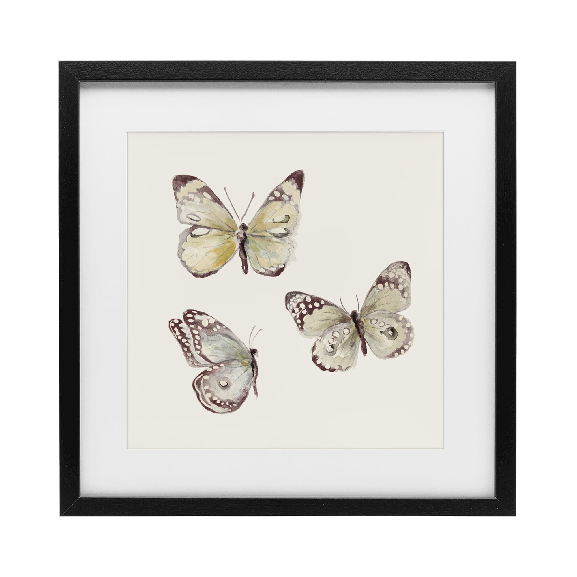 Stupell Industries Delicate Butterflies on Beige Black Framed Print Under Glass, design by Patricia Pinto