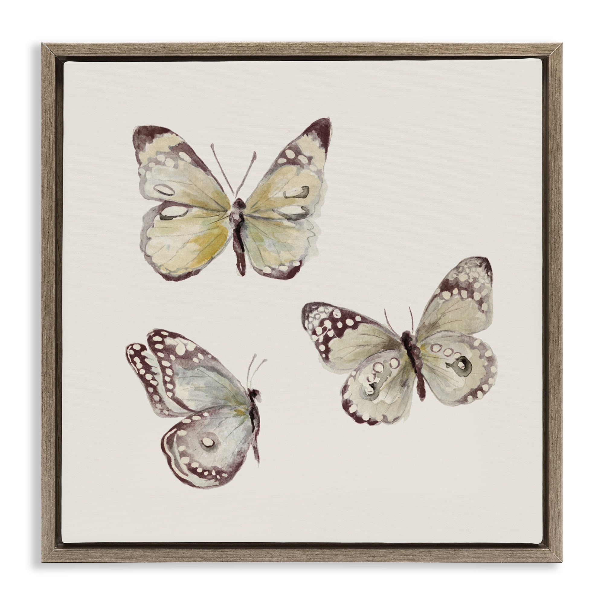 Stupell Industries Delicate Butterflies on Beige Brown Framed Floater Canvas Wall Art, design by Patricia Pinto