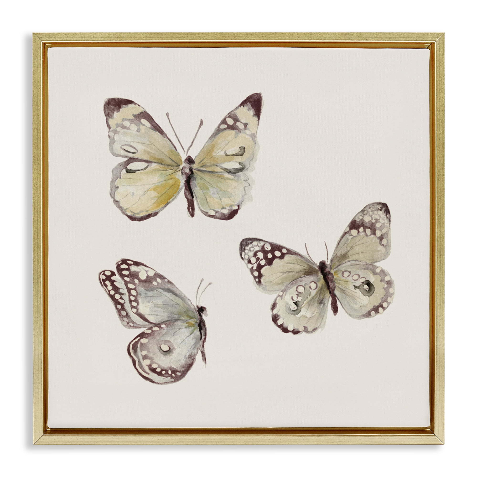 Stupell Industries Delicate Butterflies on Beige Gold Framed Floater Canvas Wall Art, design by Patricia Pinto