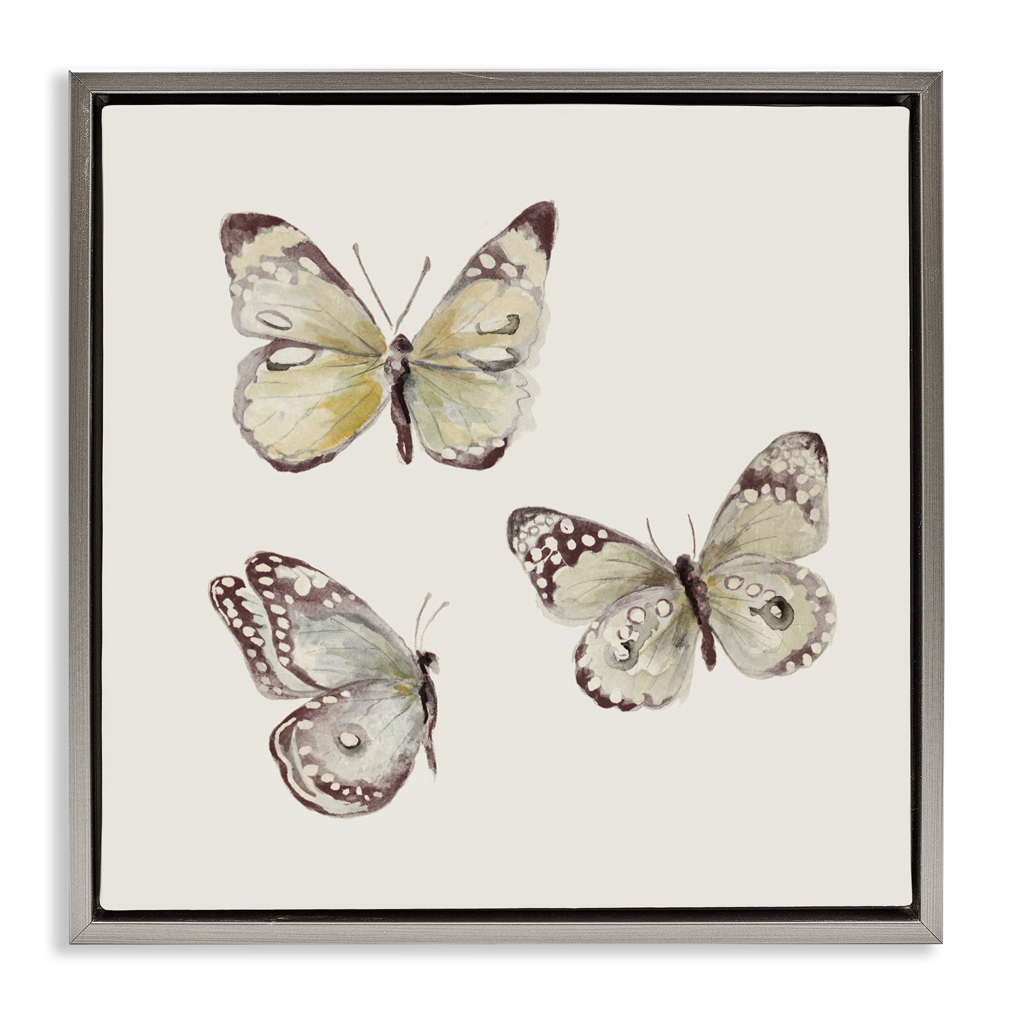 Stupell Industries Delicate Butterflies on Beige Gray Framed Floater Canvas Wall Art, design by Patricia Pinto