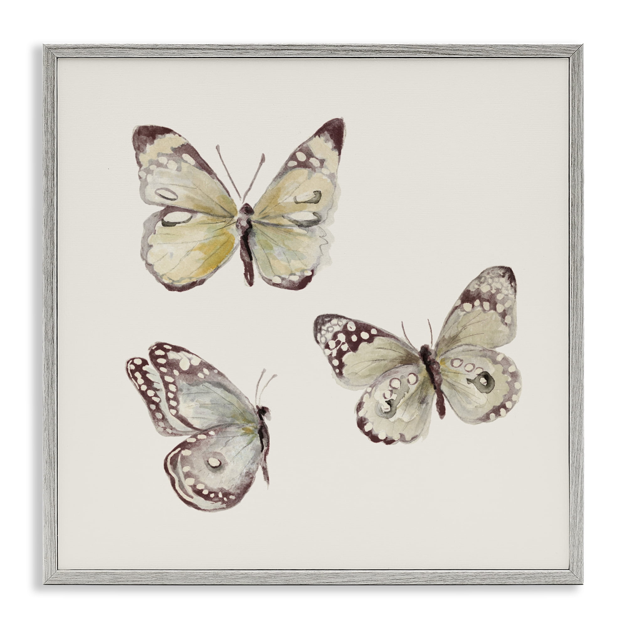 Stupell Industries Delicate Butterflies on Beige Gray Framed Giclee Art, design by Patricia Pinto