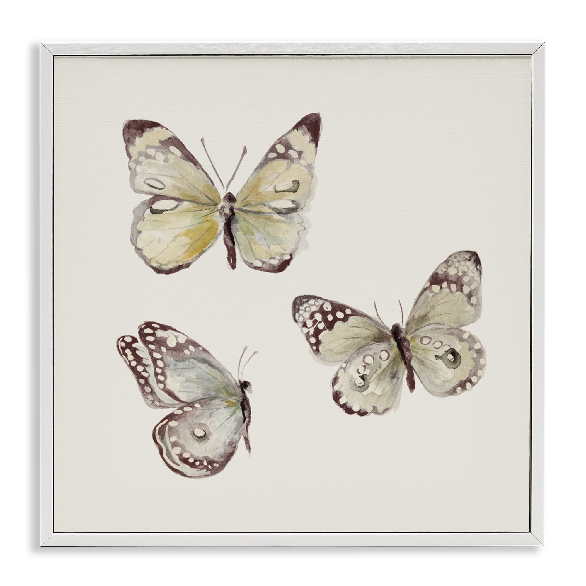 Stupell Industries Delicate Butterflies on Beige White Framed Giclee Art, design by Patricia Pinto