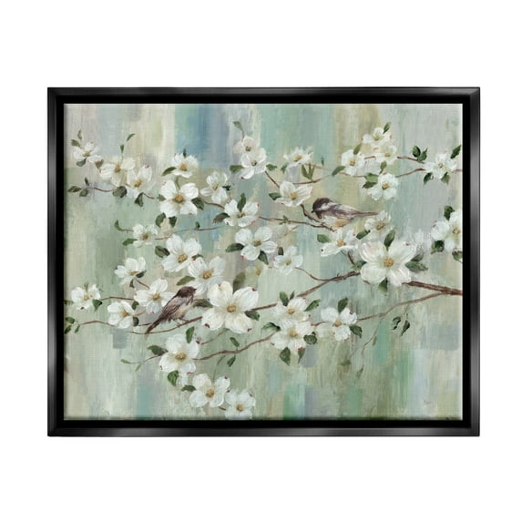 Stupell Industries Delicate Cherry Blossom Flowers Perched Birds Classic Painting Painting Jet Black Floating Framed Canvas Print Wall Art, Design by Nan