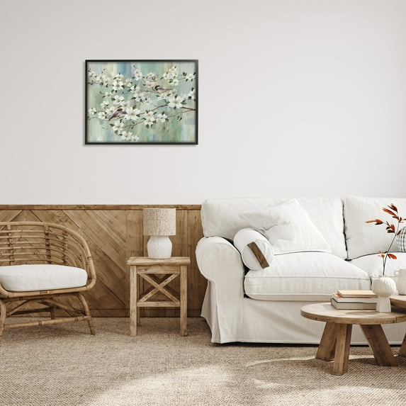 Stupell Industries Delicate Cherry Blossom Flowers Perched Birds Classic Painting Painting Black Framed Art Print Wall Art, Design by Nan