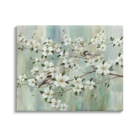Stupell Industries Delicate Cherry Blossom Flowers Perched Birds Classic Painting Painting Gallery Wrapped Canvas Print Wall Art, Design by Nan