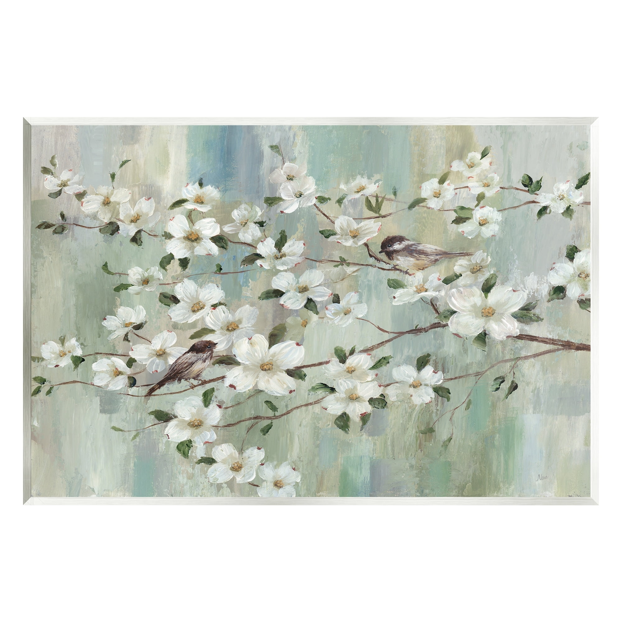 Stupell Industries Delicate Cherry Blossom Flowers Perched Birds Classic Painting Painting Unframed Art Print Wall Art, Design by Nan